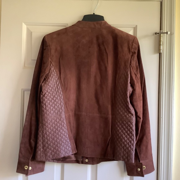 Isaac Mizrahi Suede & Lamb LeatherJacket w/ Quilted Details Saddle Brown SZ 14 - Picture 11 of 16